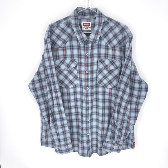 Wrangler‎ Mens XL Blue Plaid Western Cowboy Long Sleeve Button Up Shirt - Picture 3 of 10